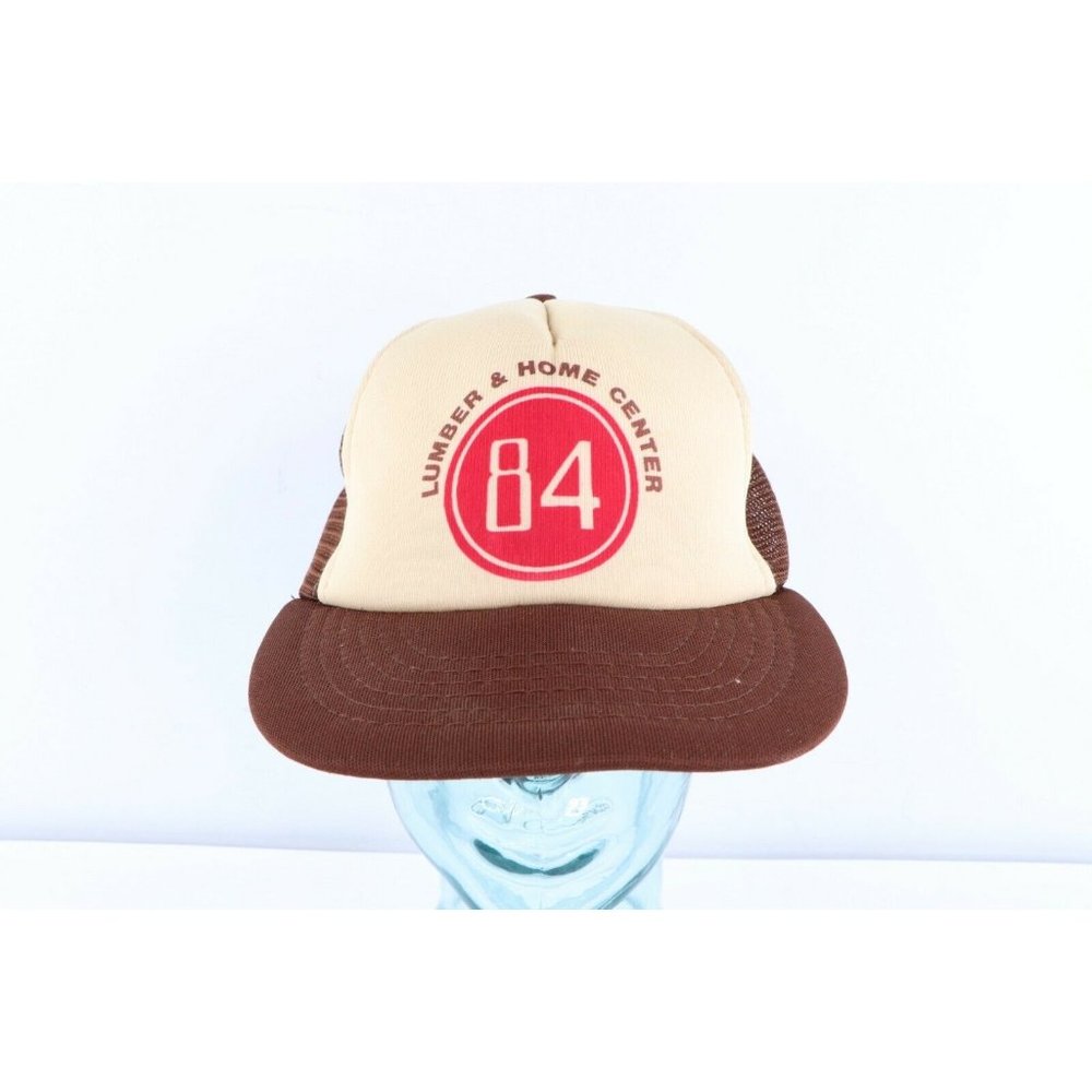 Vintage 80s Streetwear Lumber & Home Center Spell Out Trucker Hat Snapback Brown
